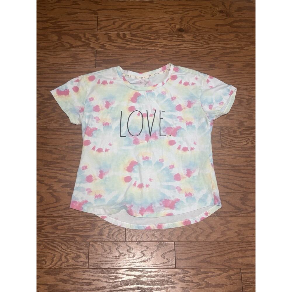 Rae Dunn Women's Tye Dye "Love." Short Sleeve Crew Neck T-Shirt, Size Large